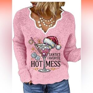 Santa's Favorite Hot Mess Sweatshirt Christmas Funny Margarita Graphic top -S